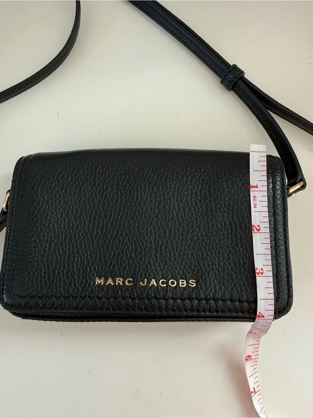 Marc Jacobs Black Pebbled Leather Mini Crossbody with Gold Logo